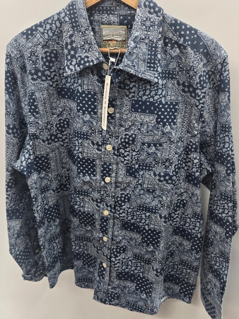 Rocking K Ranchwear by Kennington Blue Bandana Patchwork Western Shirt Medium